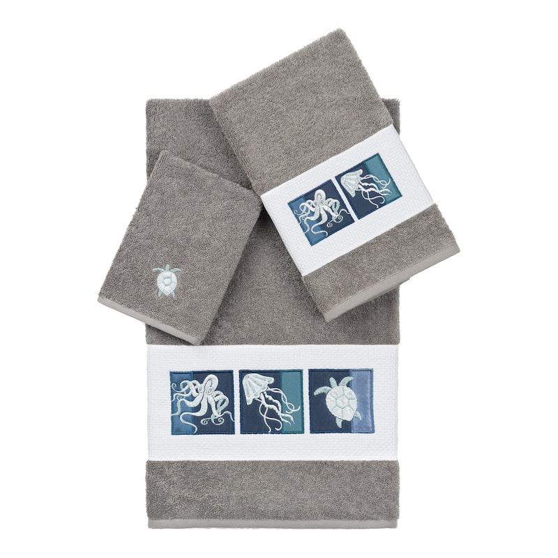 Authentic Hotel and Spa 100% Turkish Cotton Ava 3PC Embellished Towel Set - Dark Gray