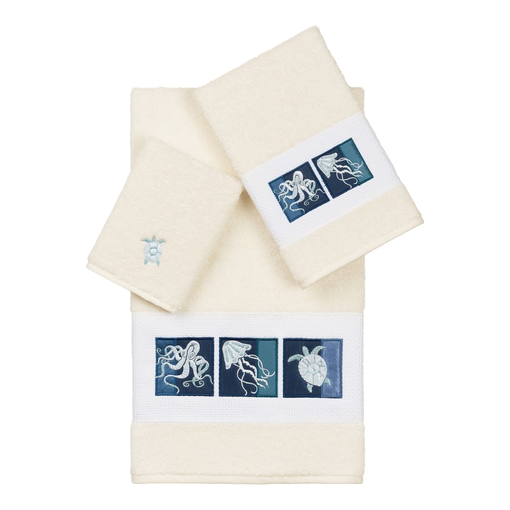 Authentic Hotel and Spa 100% Turkish Cotton Ava 3PC Embellished Towel Set