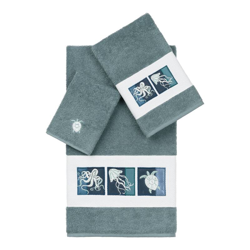 Authentic Hotel and Spa 100% Turkish Cotton Ava 3PC Embellished Towel Set - Teal