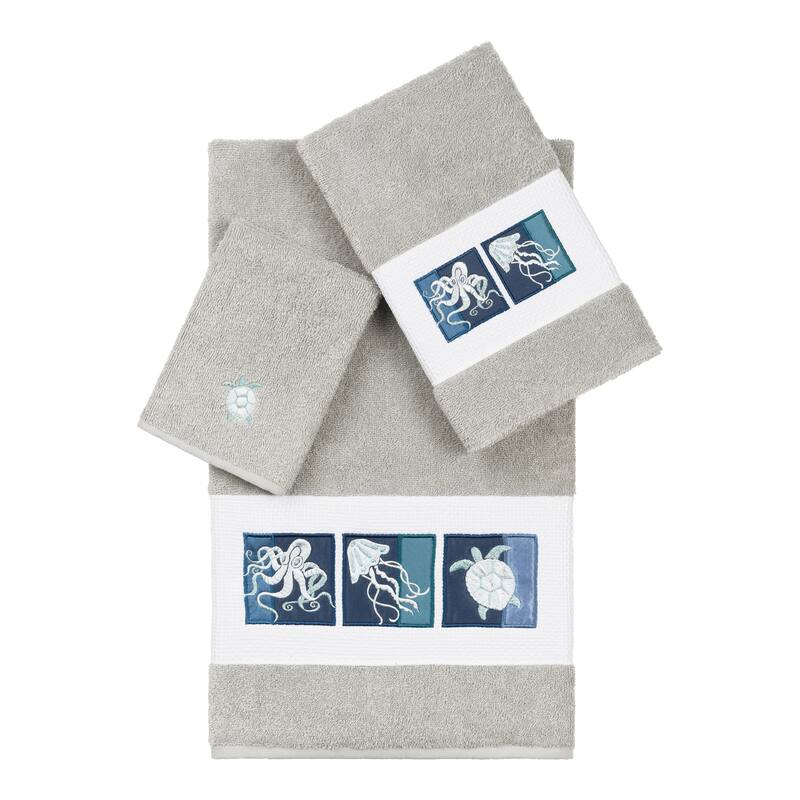 Authentic Hotel and Spa 100% Turkish Cotton Ava 3PC Embellished Towel Set - Light Gray