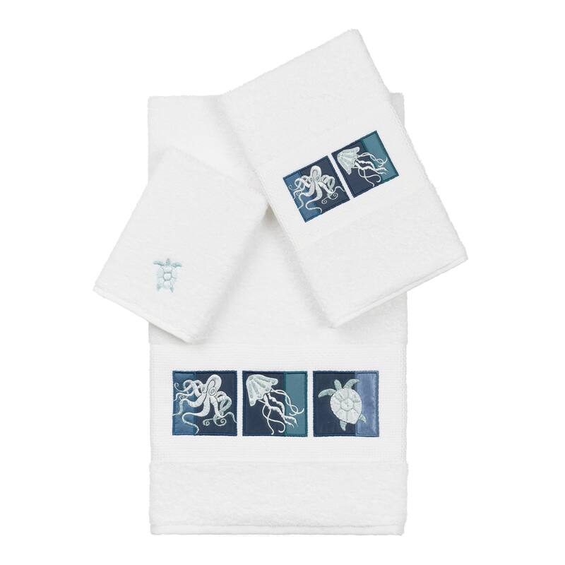Authentic Hotel and Spa 100% Turkish Cotton Ava 3PC Embellished Towel Set - White