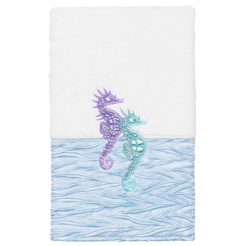 Authentic Hotel and Spa 100% Turkish Cotton Sofia Embellished Hand Towel - White / Blue