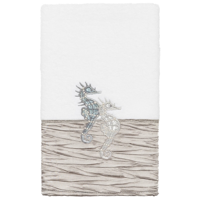 Authentic Hotel and Spa 100% Turkish Cotton Sofia Embellished Hand Towel - White / Gray
