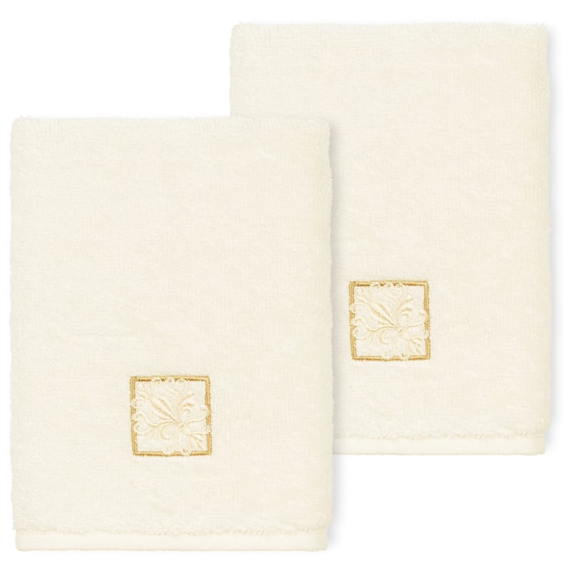 Authentic Hotel and Spa 100% Turkish Cotton Vivian 2PC Embellished Washcloth Set - Cream