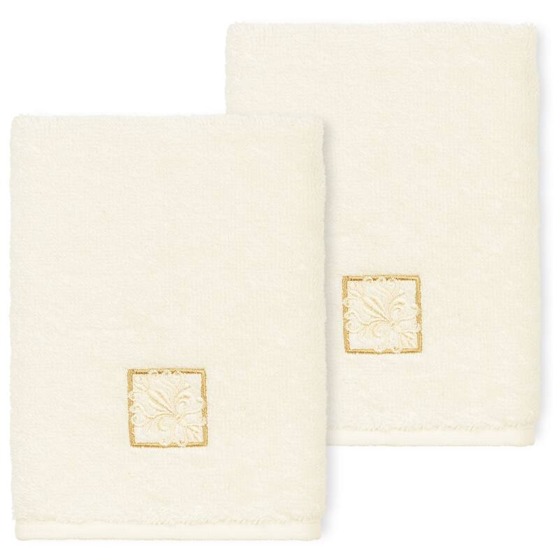 Authentic Hotel and Spa 100% Turkish Cotton Vivian 2PC Embellished Washcloth Set - Cream