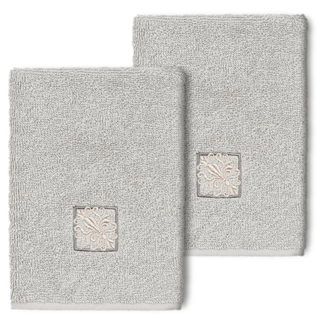 Authentic Hotel and Spa 100% Turkish Cotton Vivian 2PC Embellished Washcloth Set - Light Gray