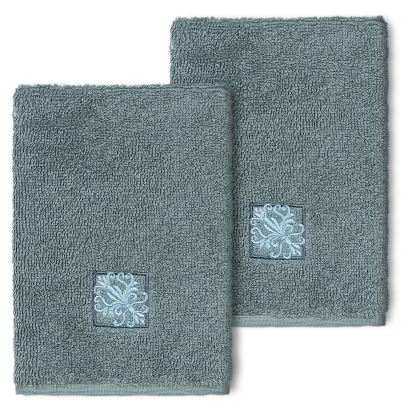 Authentic Hotel and Spa 100% Turkish Cotton Vivian 2PC Embellished Washcloth Set - Teal