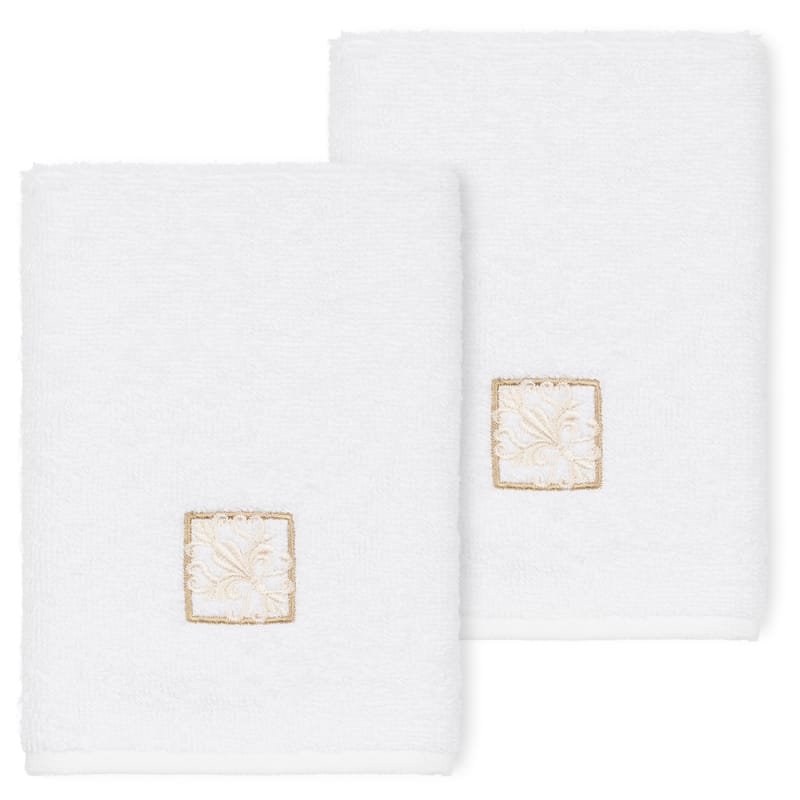Authentic Hotel and Spa 100% Turkish Cotton Vivian 2PC Embellished Washcloth Set - White