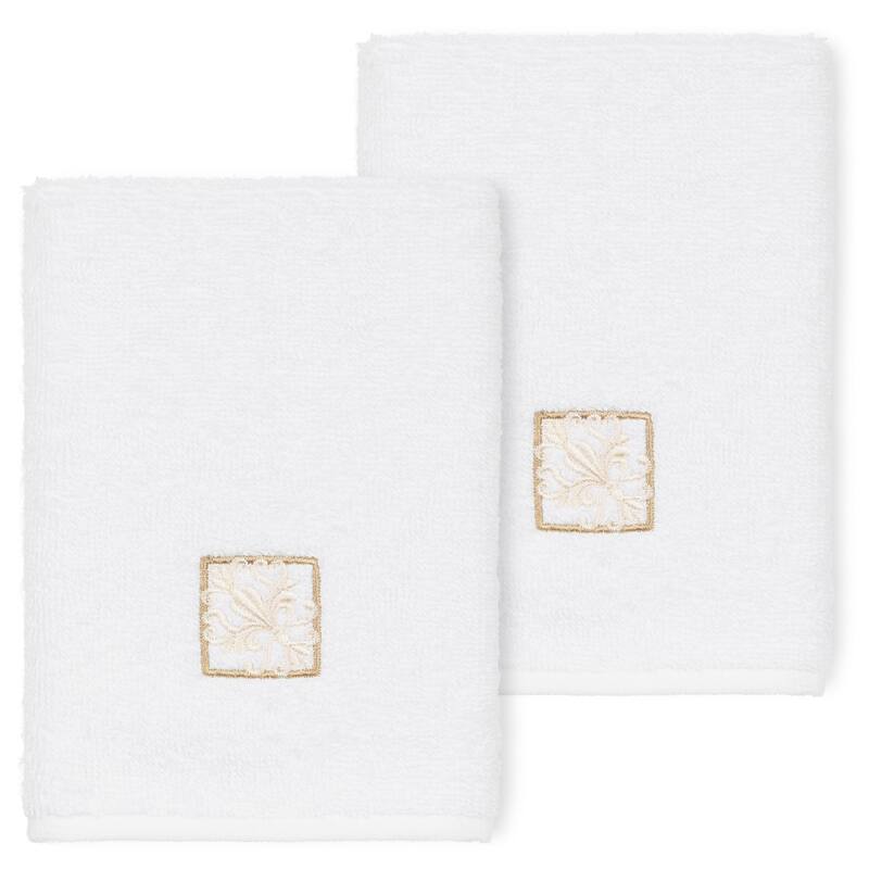 Authentic Hotel and Spa 100% Turkish Cotton Vivian 2PC Embellished Washcloth Set - White
