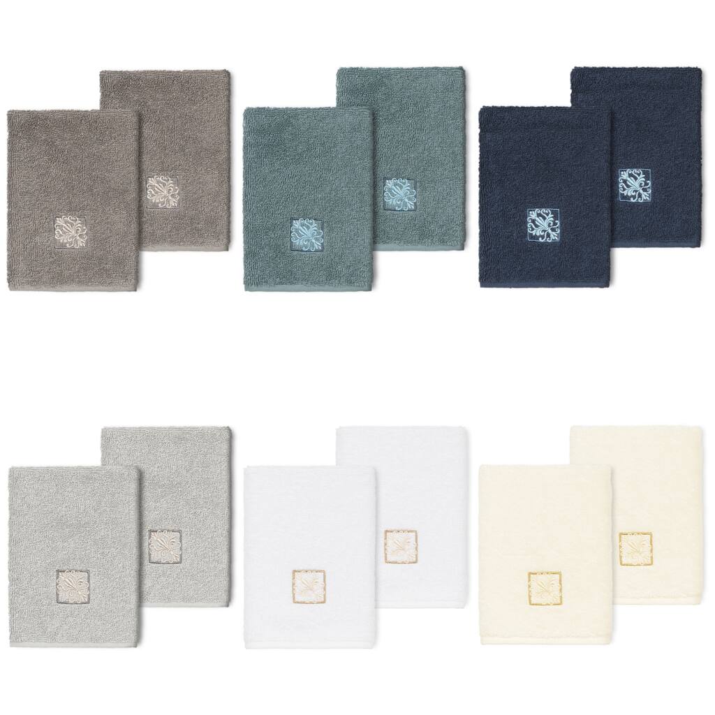 Authentic Hotel and Spa 100% Turkish Cotton Vivian 2PC Embellished Washcloth Set