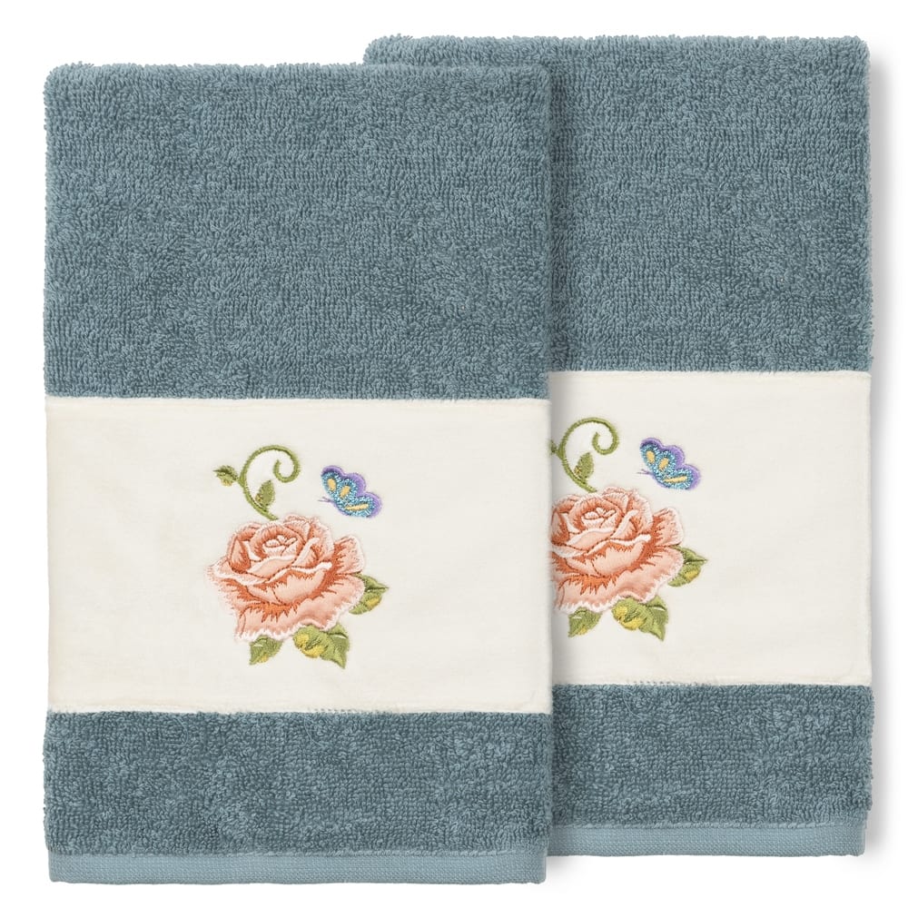 Authentic Hotel and Spa 100% Turkish Cotton Rebecca 2PC Embellished Hand Towel Set