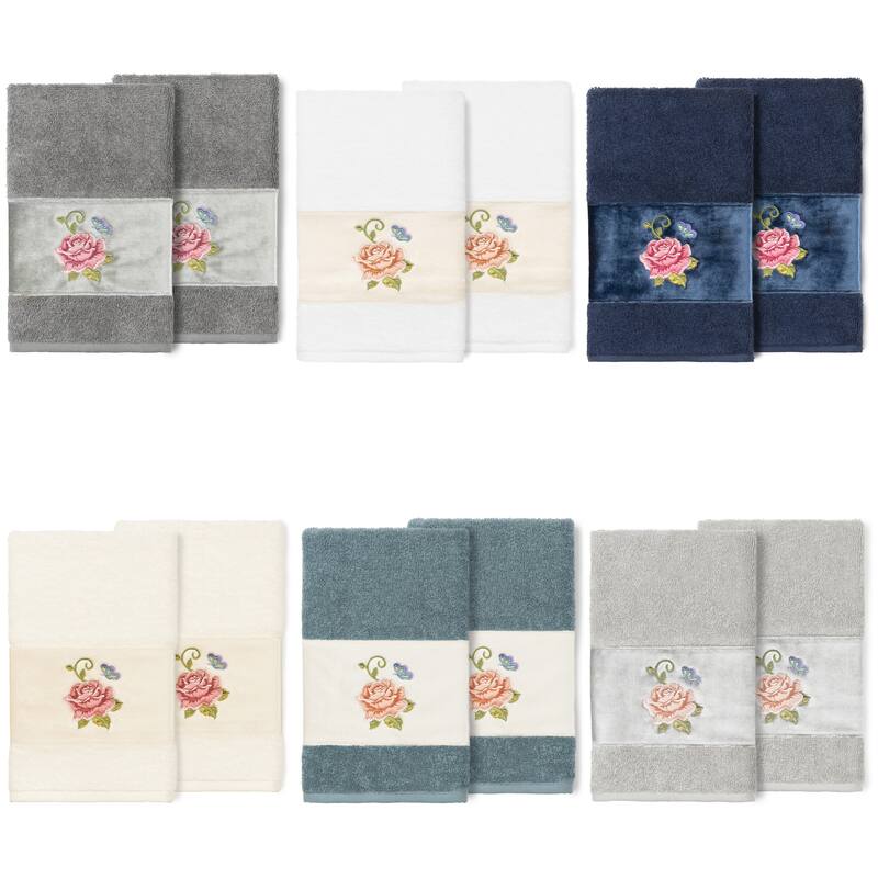 Authentic Hotel and Spa 100% Turkish Cotton Rebecca 2PC Embellished Hand Towel Set