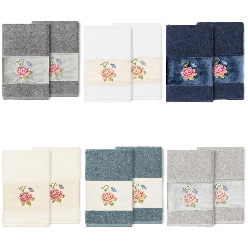 Authentic Hotel and Spa 100% Turkish Cotton Rebecca 2PC Embellished Hand Towel Set