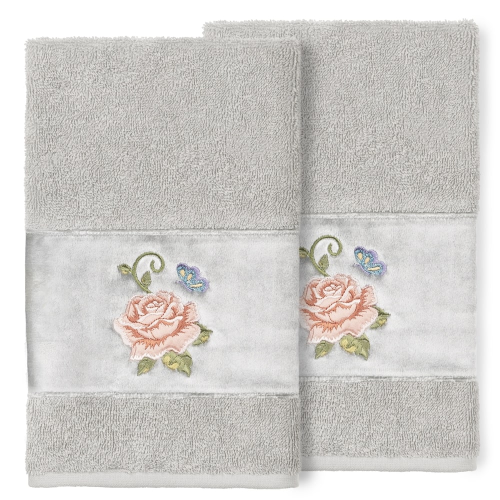 Authentic Hotel and Spa 100% Turkish Cotton Rebecca 2PC Embellished Hand Towel Set