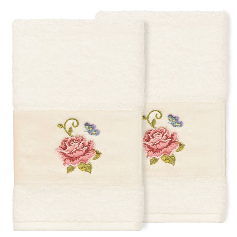 Authentic Hotel and Spa 100% Turkish Cotton Rebecca 2PC Embellished Hand Towel Set - Cream