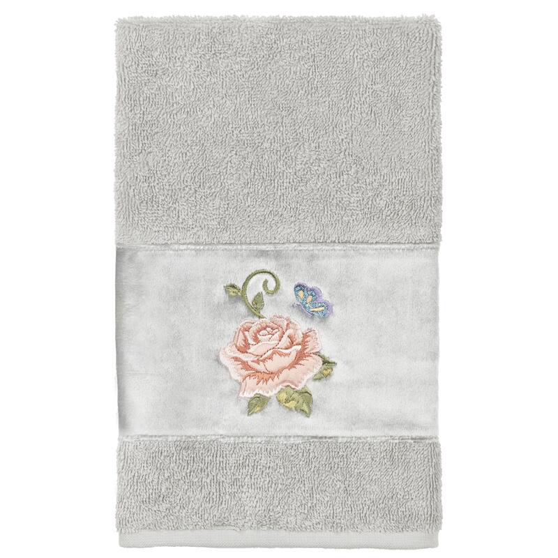 Authentic Hotel and Spa Turkish Cotton Rebecca Embellished Hand Towel - Light Gray