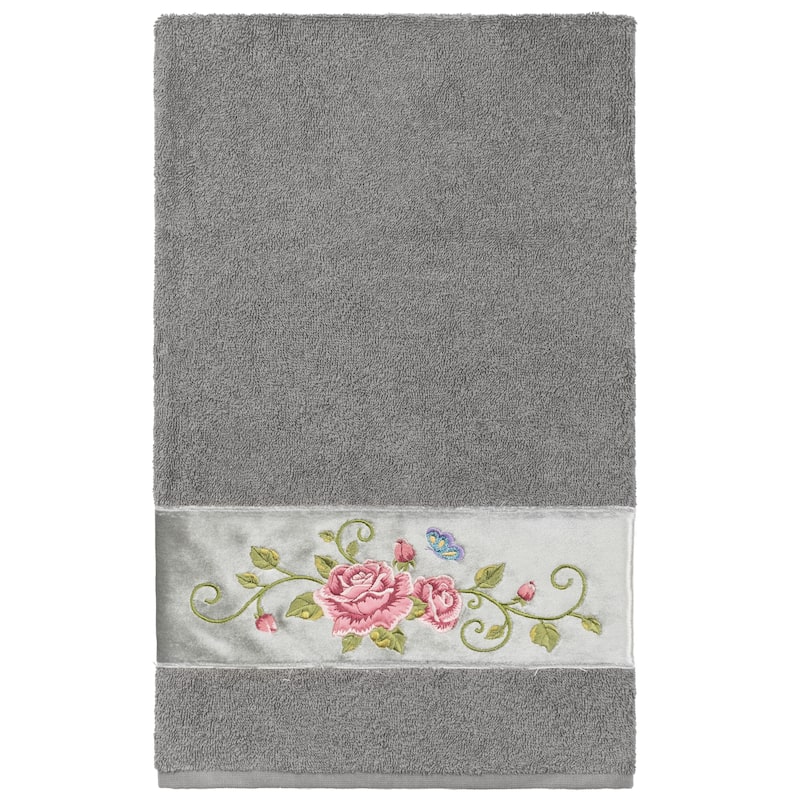 Authentic Hotel and Spa Turkish Cotton Rebecca Embellished Hand Towel - Dark Gray