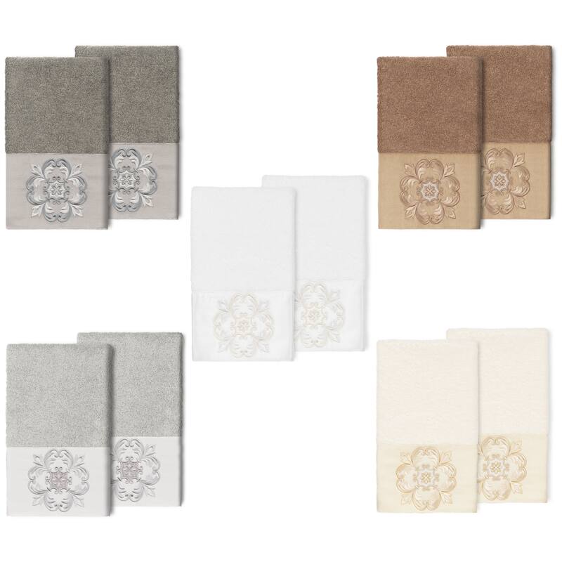 Authentic Hotel and Spa 100% Turkish Cotton Alyssa 2PC Embellished Hand Towel Set