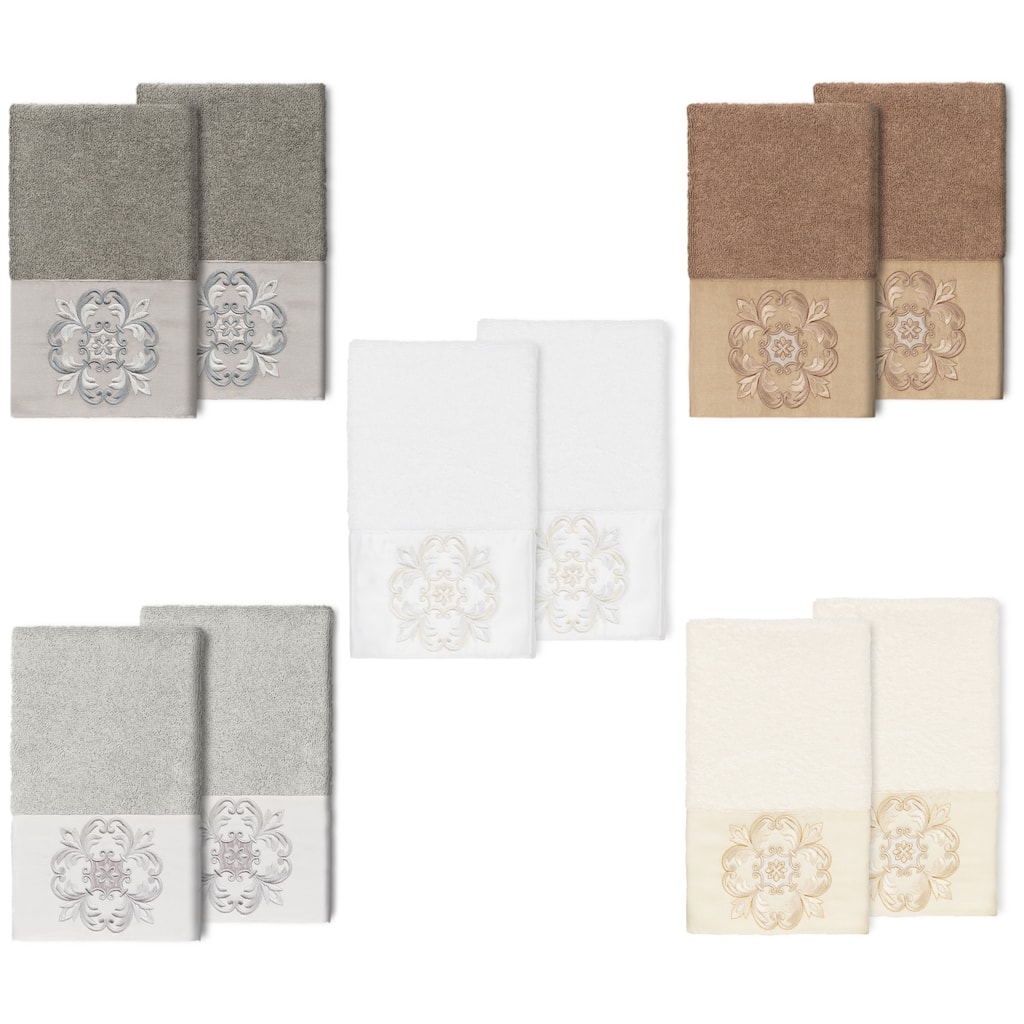 Authentic Hotel and Spa 100% Turkish Cotton Alyssa 2PC Embellished Hand Towel Set