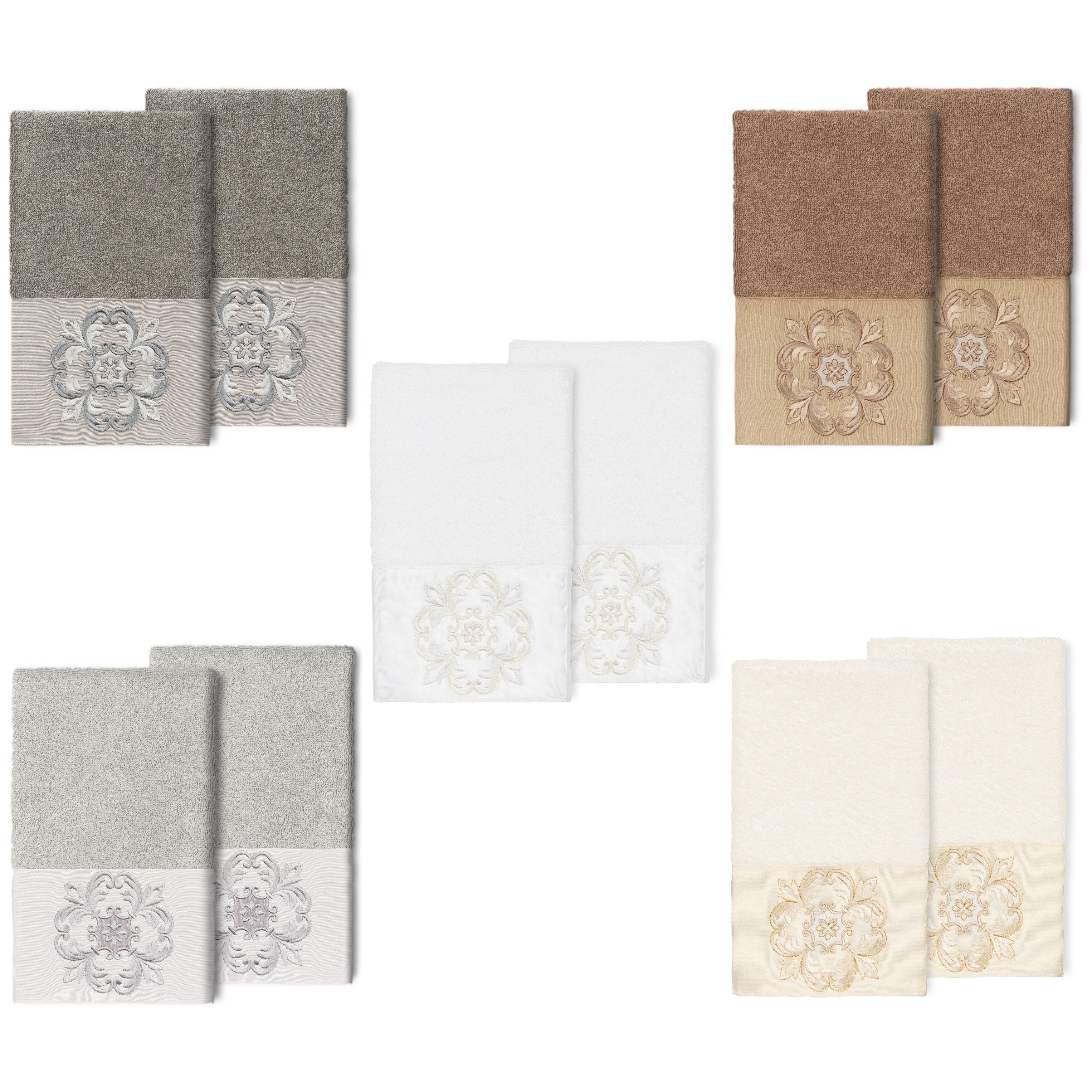 Authentic Hotel and Spa 100% Turkish Cotton Alyssa 2PC Embellished Hand Towel Set