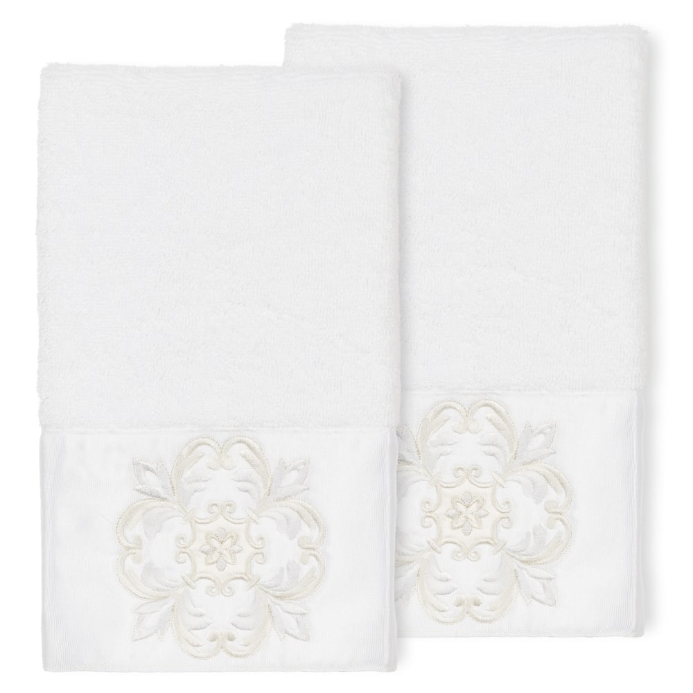 Authentic Hotel and Spa 100% Turkish Cotton Alyssa 2PC Embellished Hand Towel Set