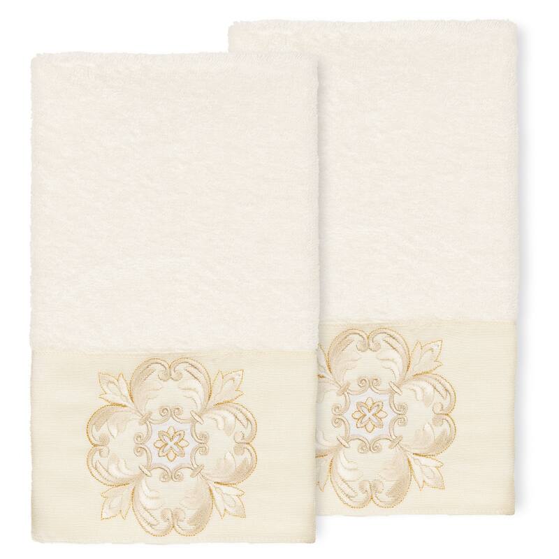 Authentic Hotel and Spa 100% Turkish Cotton Alyssa 2PC Embellished Hand Towel Set - Cream