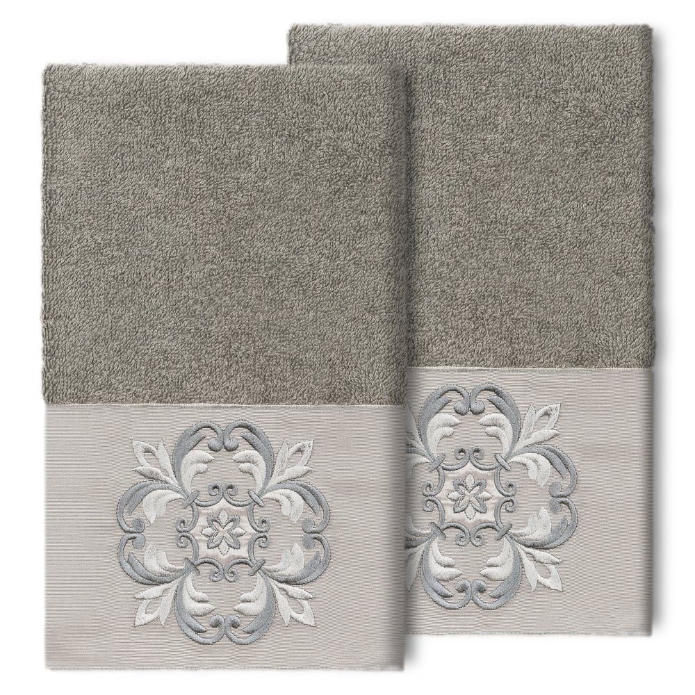 Authentic Hotel and Spa 100% Turkish Cotton Alyssa 2PC Embellished Hand Towel Set