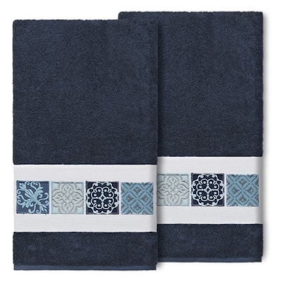 Authentic Hotel and Spa 100% Turkish Cotton Vivian 2PC Embellished Bath Towel Set