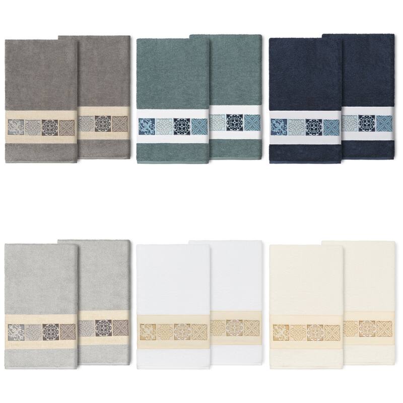 Authentic Hotel and Spa 100% Turkish Cotton Vivian 2PC Embellished Bath Towel Set