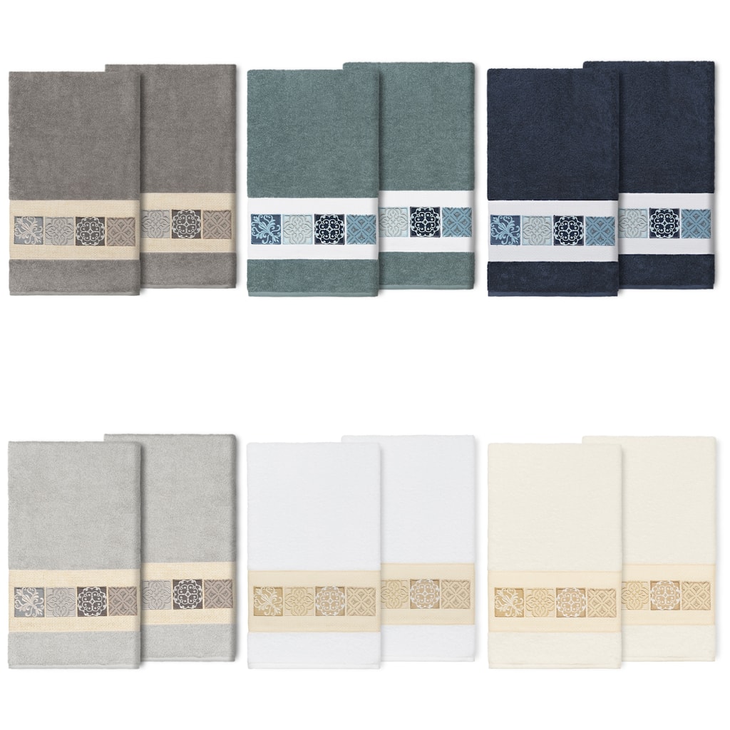 Authentic Hotel and Spa 100% Turkish Cotton Vivian 2PC Embellished Bath Towel Set