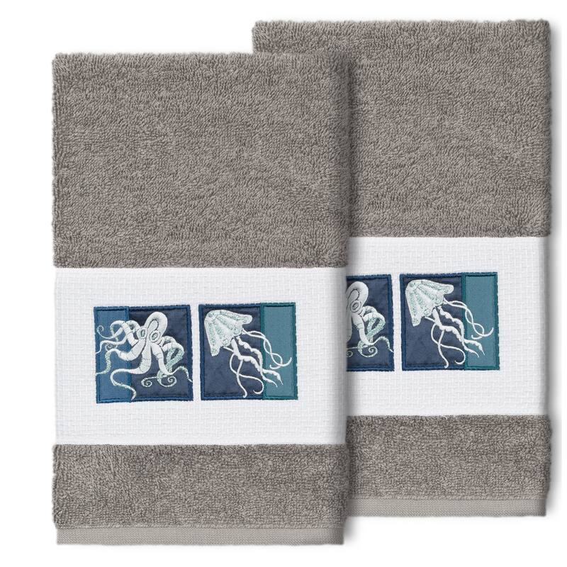 Authentic Hotel and Spa Textiles 100% Turkish Cotton Ava Embellished Hand Towel - Dark Gray