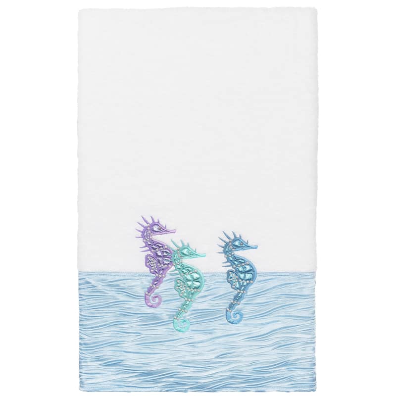 Authentic Hotel and Spa 100% Turkish Cotton Sofia Embellished Bath Towel - White / Blue
