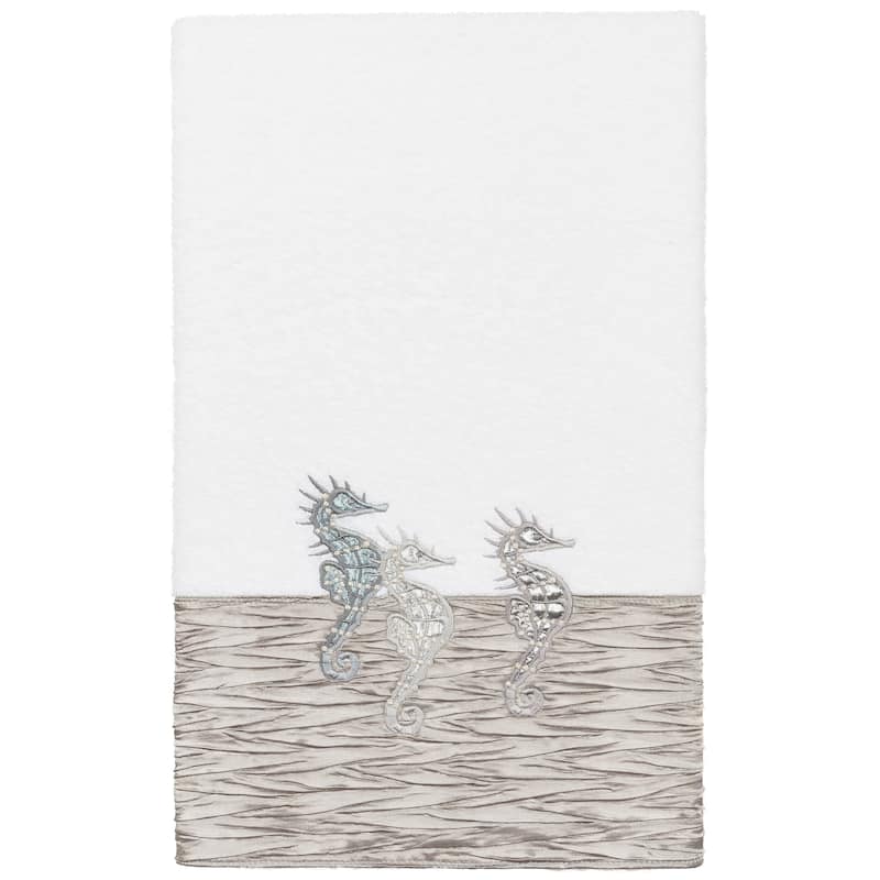 Authentic Hotel and Spa 100% Turkish Cotton Sofia Embellished Bath Towel - White / Gray