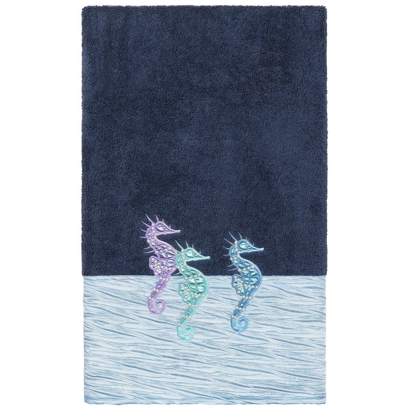 Authentic Hotel and Spa 100% Turkish Cotton Sofia Embellished Bath Towel - Midnight Blue