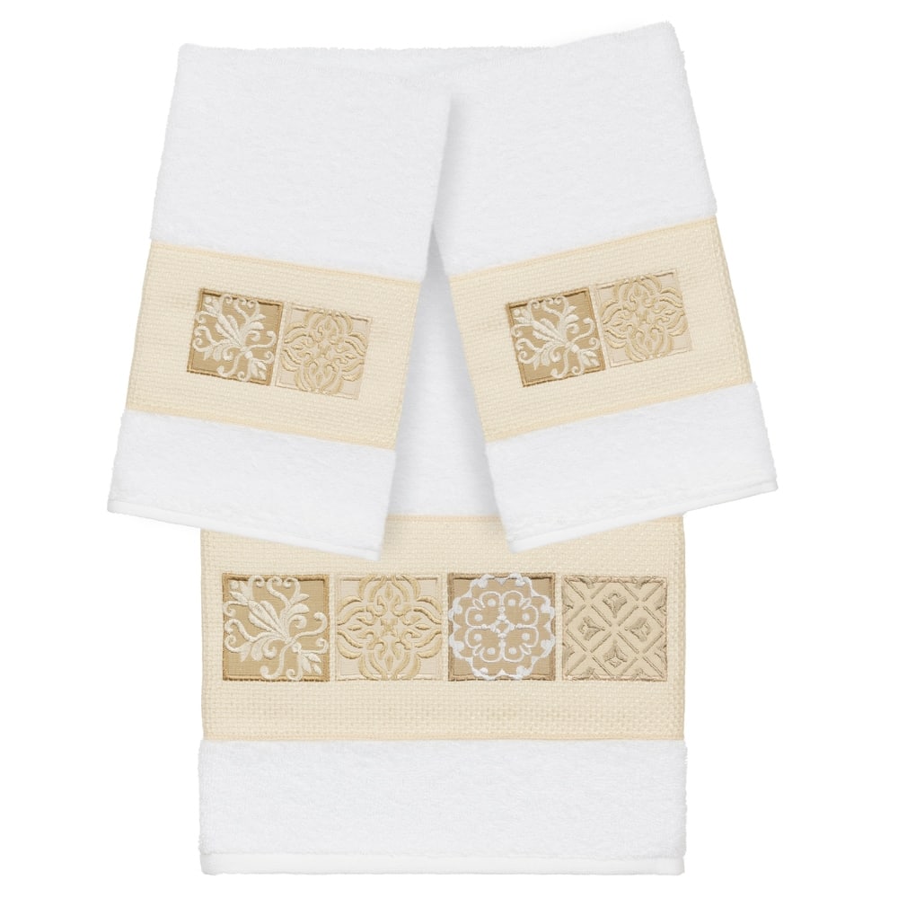 Authentic Hotel and Spa 100% Turkish Cotton Vivian 3PC Embellished Towel Set