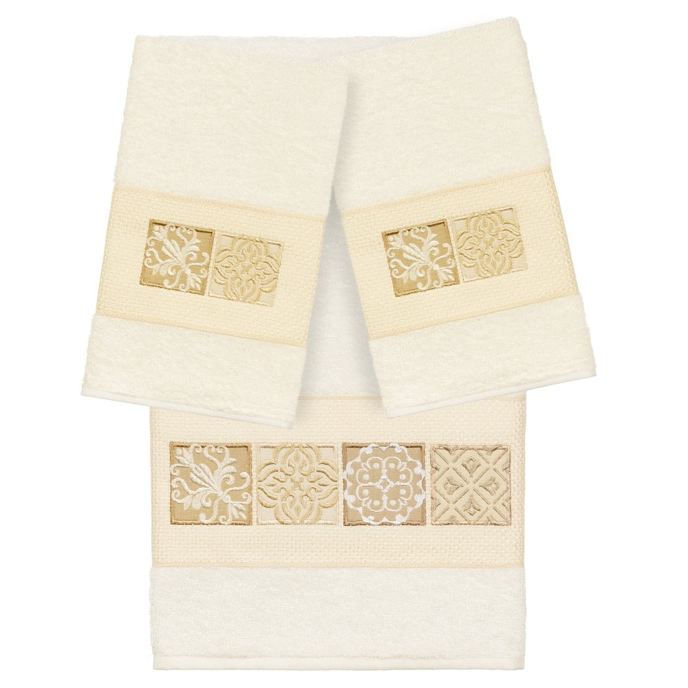 Authentic Hotel and Spa 100% Turkish Cotton Vivian 3PC Embellished Towel Set