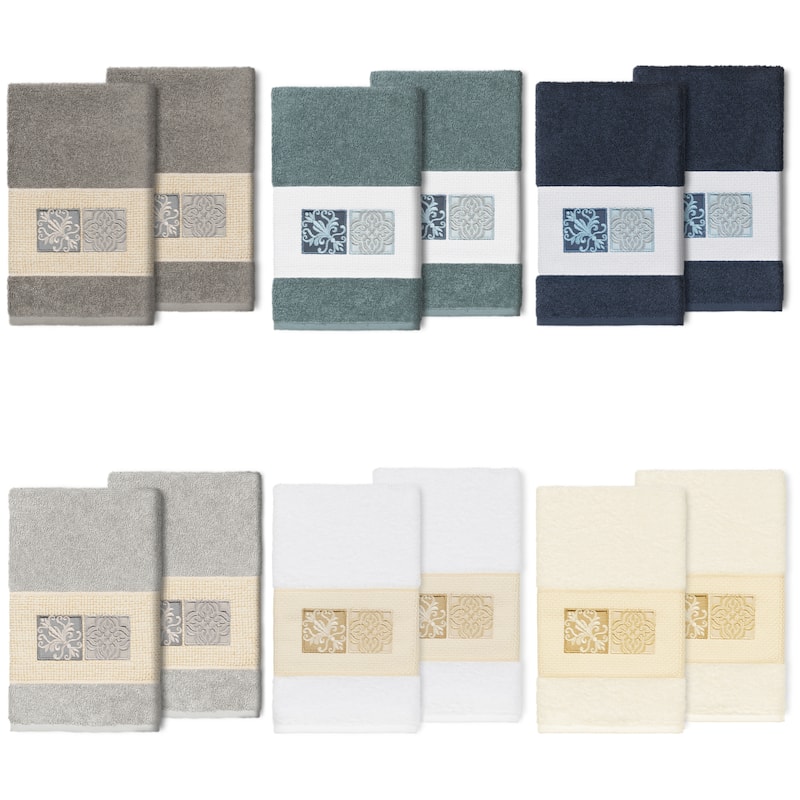 Authentic Hotel and Spa 100% Turkish Cotton Vivian 2PC Embellished Hand Towel Set