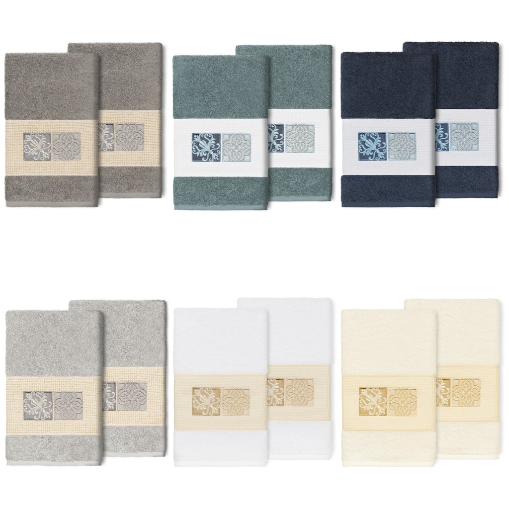 Authentic Hotel and Spa 100% Turkish Cotton Vivian 2PC Embellished Hand Towel Set