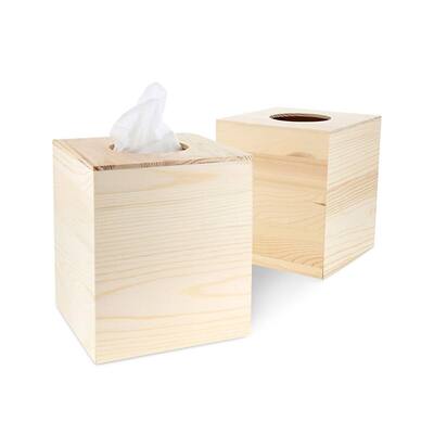 Juvale 2-Pack Unfinished Natural Wood Tissue Box Holder for DIY Wooden Crafts