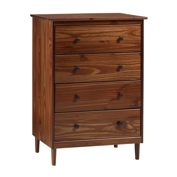 Office Accents Modern 4 Drawer Solid Pine Wood Dresser - Walnut
