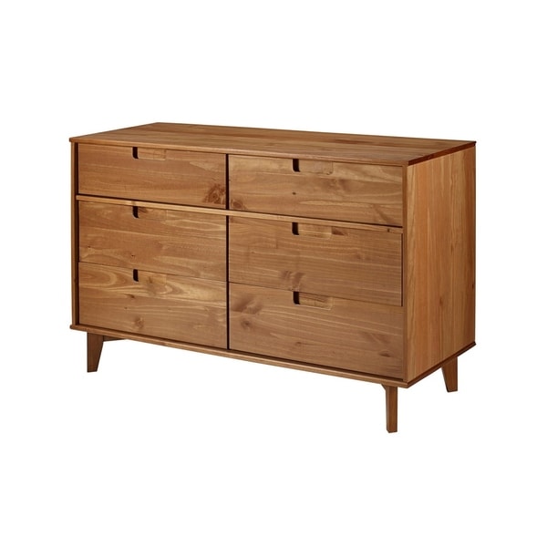 Office Accents 6 Drawer Mid Century Modern Solid Pine Wood Dresser - Caramel