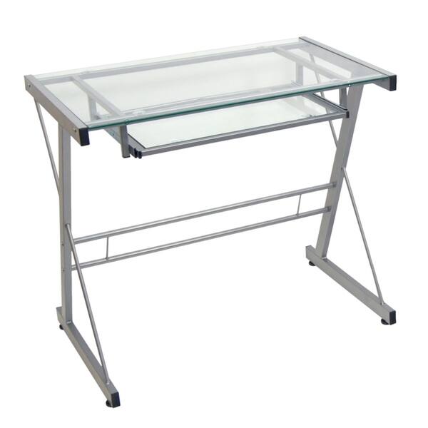 Office Accents Modern Home Office Glass Metal Computer Desk Silver