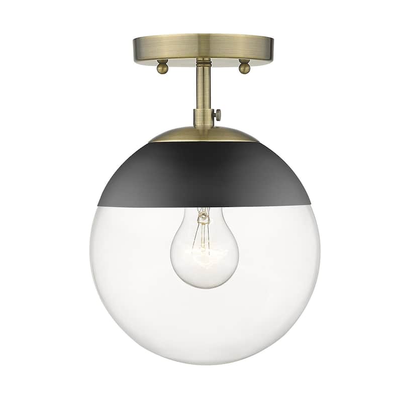 Dixon Mid-century Modern 1-light Semi-flush Mount Orb Light - Aged Brass with Black cap