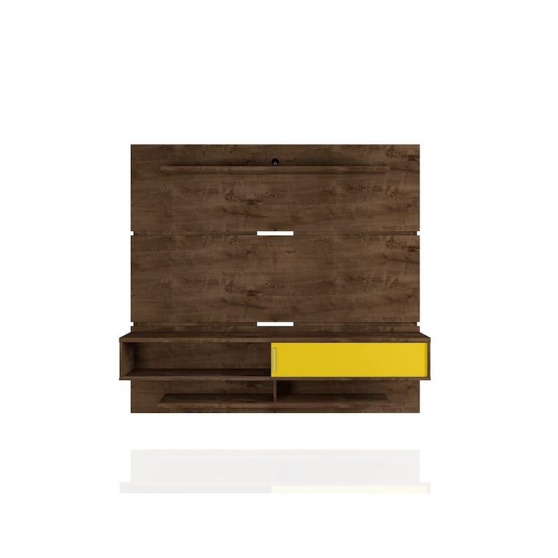 Carbon Loft McNeil Floating Entertainment Center with Shelves - Rustic Brown and Yellow