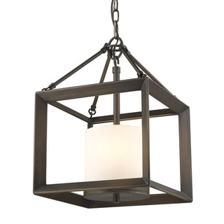 Smyth Mini Chandelier (Gunmetal Bronze & Clear Glass) (Frosted - Gunmetal Bronze with Opal shade - Bronze) - Chandeliers For Bedrooms by Overstock.com