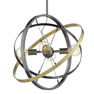 Atom 4 Light Chandelier (Brushed Steel with Brushed Steel and Aged Brass - Painted) - Chandeliers For Bedrooms by Overstock.com