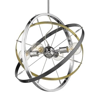 Atom 4 Light Chandelier (Chrome with Aged Brass and Brushed Steel - Chrome) - Chandeliers For Bedrooms by Overstock.com