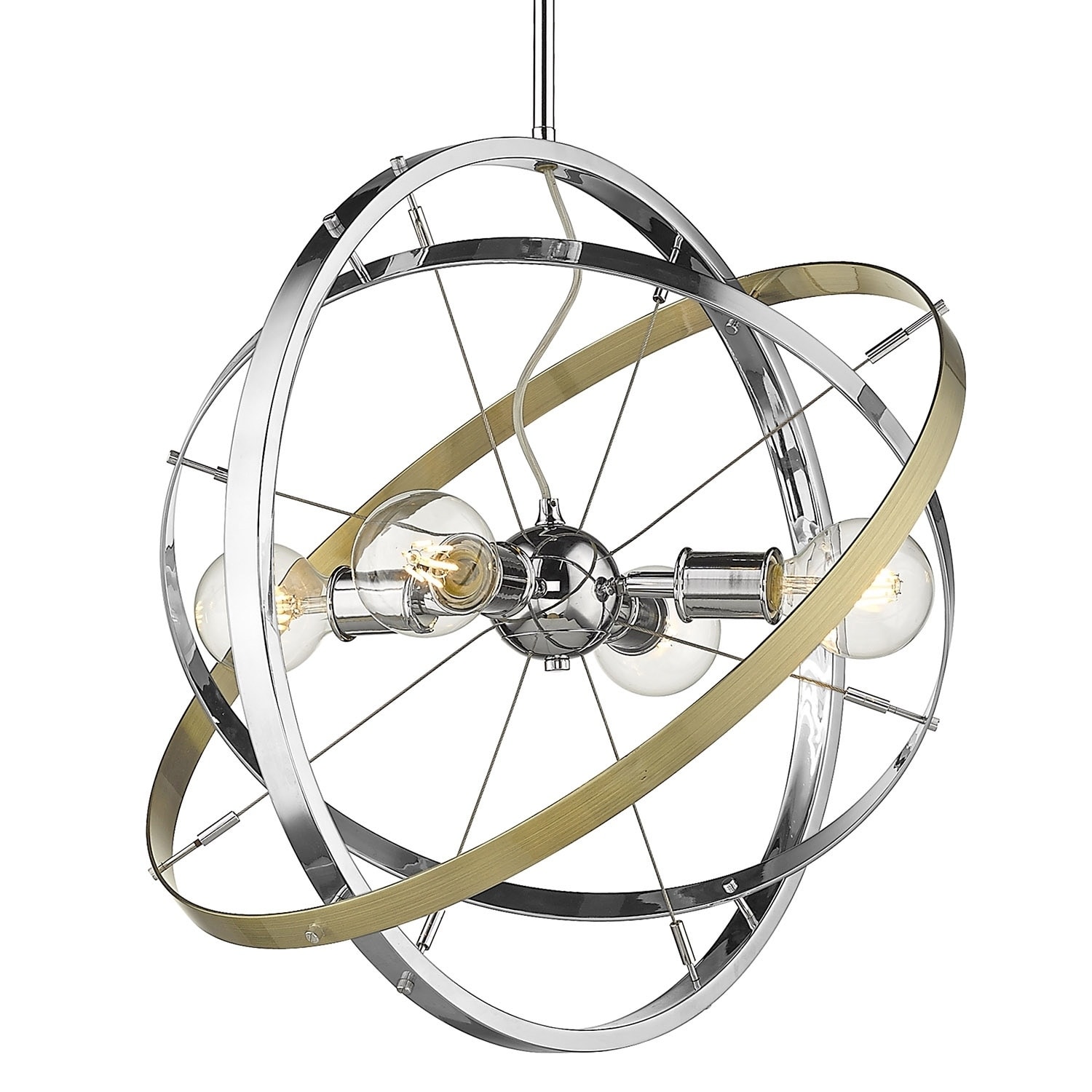 Atom 4 Light Chandelier (Chrome with Chrome and Aged Brass - Chrome) - Chandeliers For Bedrooms by Overstock.com
