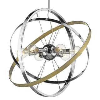 Atom 6 Light Chandelier (Chrome with Chrome and Aged Brass - Chrome) - Chandeliers For Bedrooms by Overstock.com