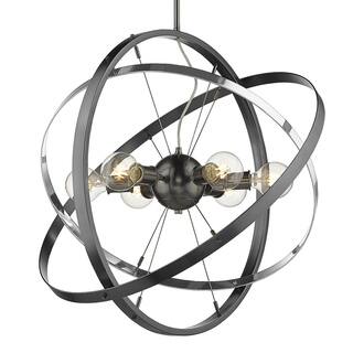 Atom 6 Light Chandelier (Brushed Steel with Chrome and Brushed Steel - Painted) - Chandeliers For Bedrooms by Overstock.com